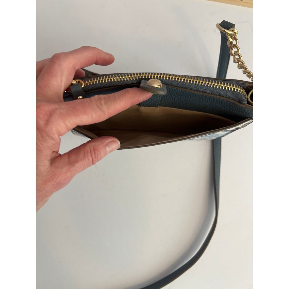 Nanette Lepore Crossbody Purse Wallet Blue Cream Gold - Picture 7 of 13